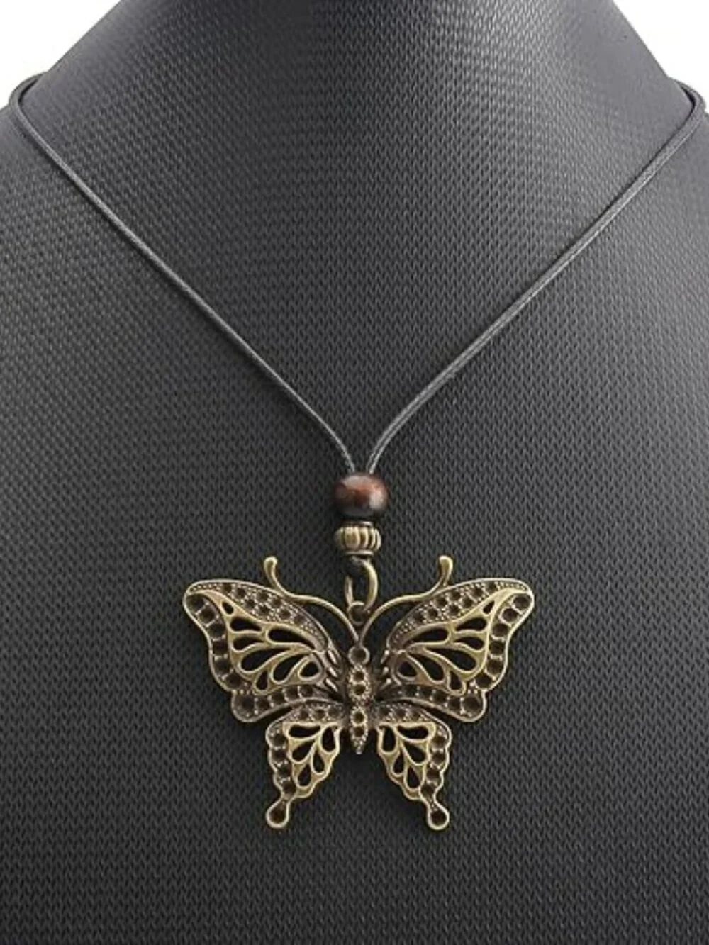 NEW Leather Cord Necklace Large Butterfly Pendant Boho Bohemian Jewelry Standout - Picture 3 of 5